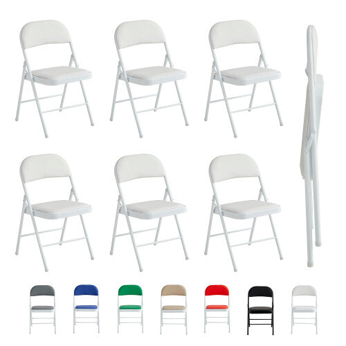 (PACK OF 6, WHITE) 1/2/4/6 Faux Leather padded Foldable Chairs