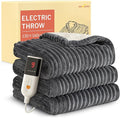 HOMLYNS Electric Heated Blanket Throw, 160 x 130cm Cozy Soft Flannel & Sherpa Heating Blankets with 9 Fast Heat Levels & 2-10 Hours Timer, Warm Gifts for Women Mom Grandma, UKCA Certified, Grey