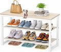 Shoe Rack, 3 Tier Shoe Bench with Wooden Shelf, Shoe Storage with Seat for Entryway Living Room Hallway Bedroom, Load Capacity 150 kg, White Oak