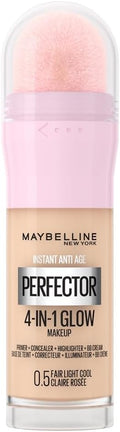 Maybelline New York Instant Anti Age Rewind Perfector，4-In-1 Glow Primer，Concealer，Highlighter，Self-Adjusting Shades，Evens Skin Tone w/ a Glow Finish，Shade: 0.5 Fair Light Cool，20 ml (Pack of 1)