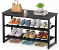 Shoe Rack, 3 Tier Shoe Storage with Wooden Shelf, Shoes Bench Storage with Seat for Entryway Living Room Hallway Bedroom, Load Capacity 150 kg, Black