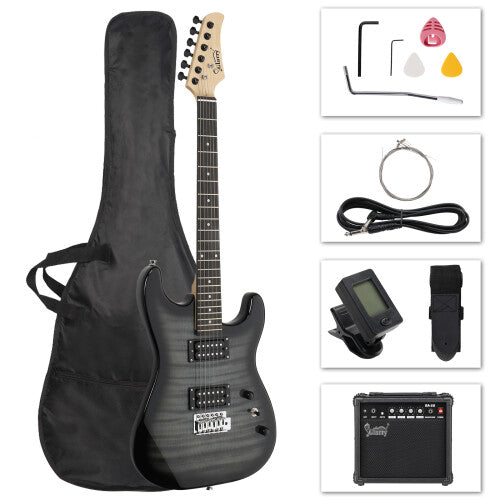 39" Full-Size GST Electric Guitar Kit w/20W AMP for Beginners,Black