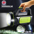USB Rechargeable 300000LM LED Searchlight/Torch with COB Side Lights, 2 Modes, 8â€“16h Battery, Waterproof Camping Light