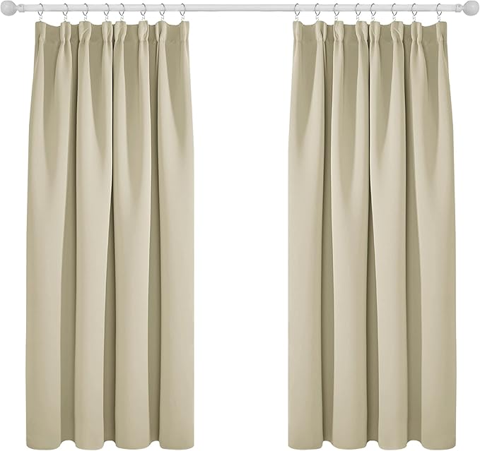 Deconovo Super Soft Curtains Thermal Insulated Pencil Pleat Room Darkening Curtains for Livingroom 46 x 54 Beige 2 Panels