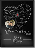 Personalised couple poster "Heart Where It All Began", Meeting place, meeting date, customizable photo and text, gift for Him Her, Valentine's Day, Lovers, Couple gift