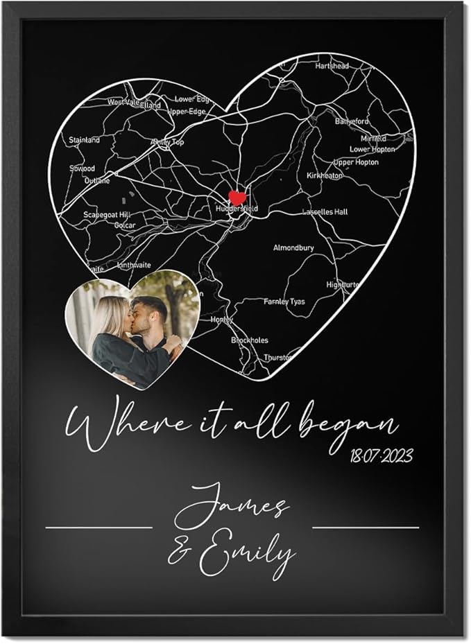Personalised couple poster "Heart Where It All Began", Meeting place, meeting date, customizable photo and text, gift for Him Her, Valentine's Day, Lovers, Couple gift