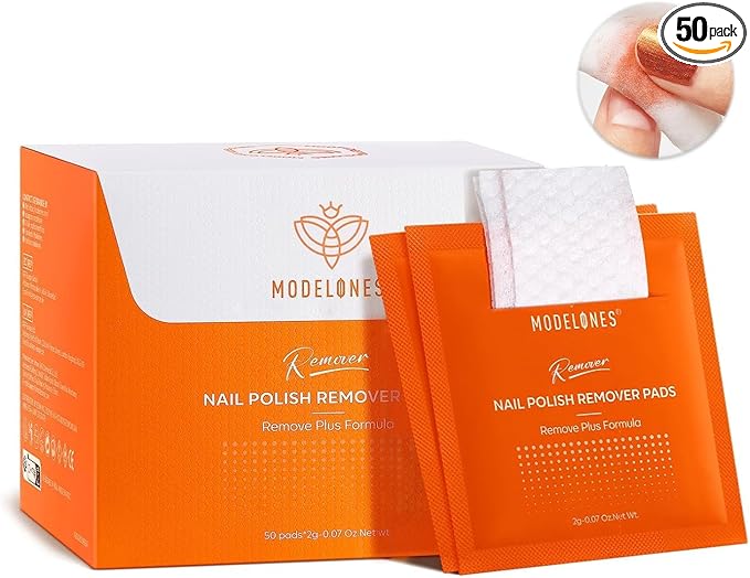 Modelones Nail Polish Remover Pads, Acetone Nail Polish Remover Wipes 50 PCS Professional Individually Wrapped Wet Wipes Easily & Quickly Lemon Smell Glycerin Moisturizing Big Size Portable