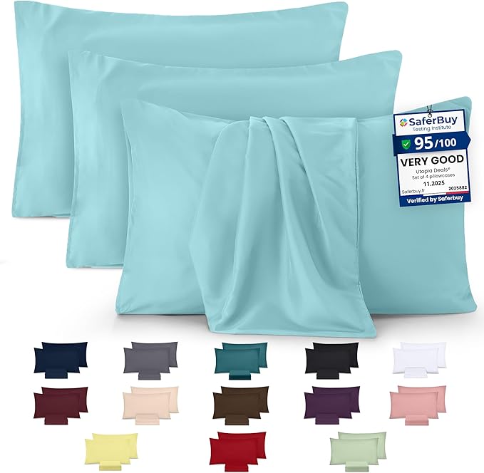 Utopia Bedding - 4 Pack Pillow Cases - OEKO-TEX - Standard Size 50x75 cm - 100% Brushed Microfiber Pillowcases with Envelope Closure, pillows not included - Wrinkle, Fade, & Stain Resistant - Spa Blue