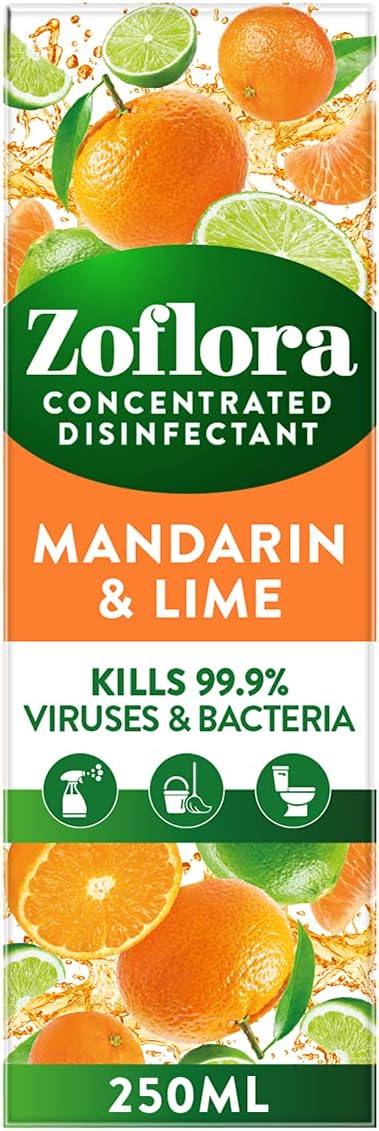 Zoflora Mandarin & Lime Concentrated Multipurpose Disinfectant Liquid, Antibacterial & Multi-Surface, Pet Safe Disinfectant, Kills 99.9% Of Bacteria & Viruses, 1 X 250 ml