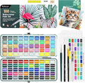 Watercolour Paint Set Art Watercolor - 100 Water Colour Paints Sets in Portable Box - Travel Watercolours Kit with Brushes Paper Pencils Palette - Essential Kits for Kids Adults Artist Beginners