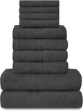 GC GAVENO CAVAILIA Towels Family Bale Set - 10 Piece 100% Egyptian Cotton, 4x Face 4x Hand 2x Bath Towel, Premium Quality Highly Water Absorbent Bathroom Accessories, Machine Washable, Charcoal