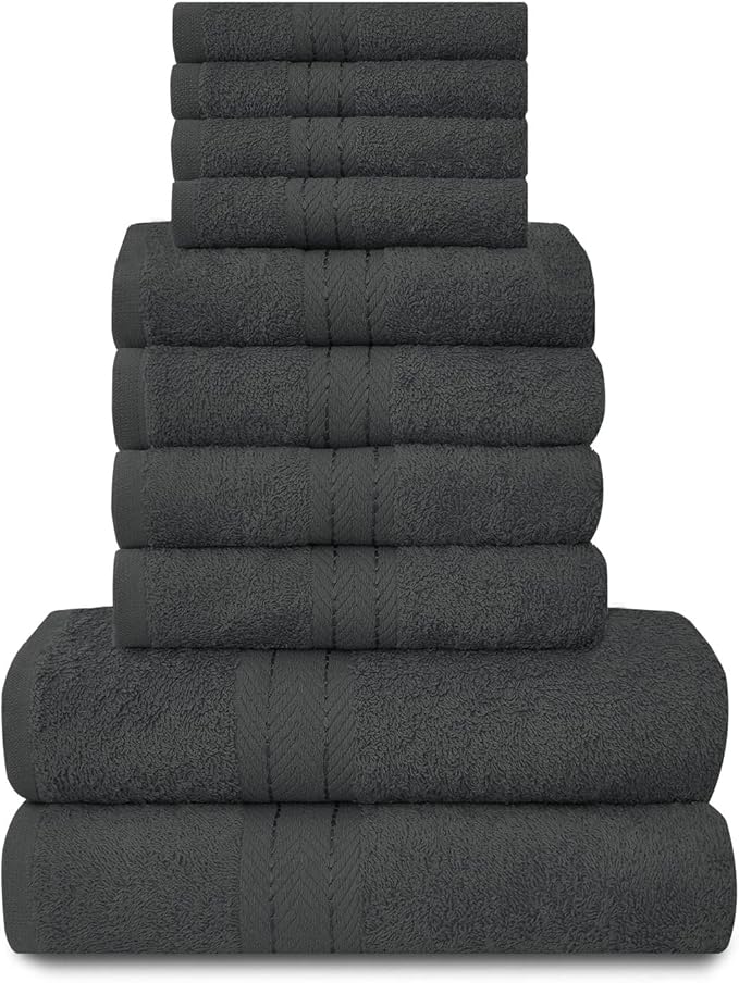 GC GAVENO CAVAILIA Towels Family Bale Set - 10 Piece 100% Egyptian Cotton, 4x Face 4x Hand 2x Bath Towel, Premium Quality Highly Water Absorbent Bathroom Accessories, Machine Washable, Charcoal
