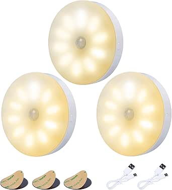 innotree 3 Pack Motion Sensor Lights Indoor,Battery Powered Rechargeable Smart LED Magnetic Night Light for Stairs,Living Rooms, Bathrooms, Hallways, Closets, Kitchens, Under Cabinets[Energy Class A+++]