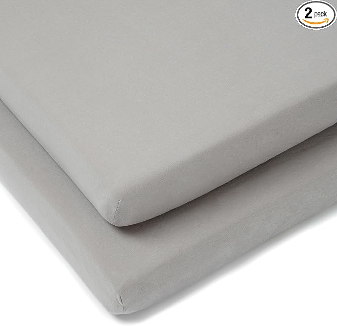 Clair de Lune Cot Bed Fitted Sheets 140 x 70 cm 100% Soft Cotton Jersey (Grey, Pack of 2)