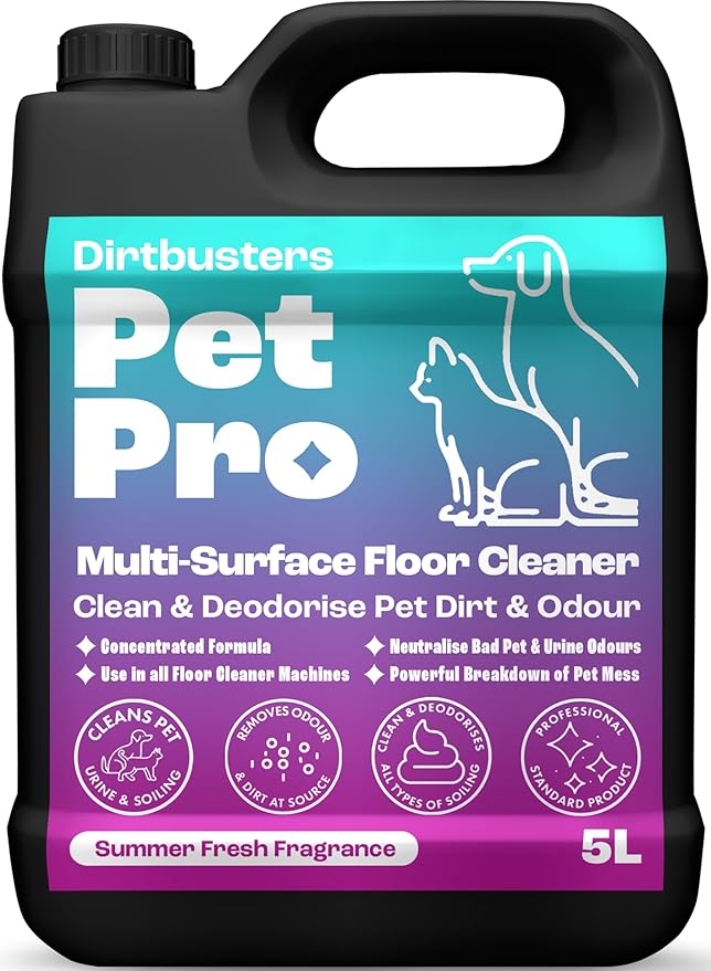 Dirtbusters Pet Pro Multi Surface (5L) Floor Cleaner Solution With Deodoriser, Pet Stain & Odour Remover For Hard Floor Cleaning Machines & Mop