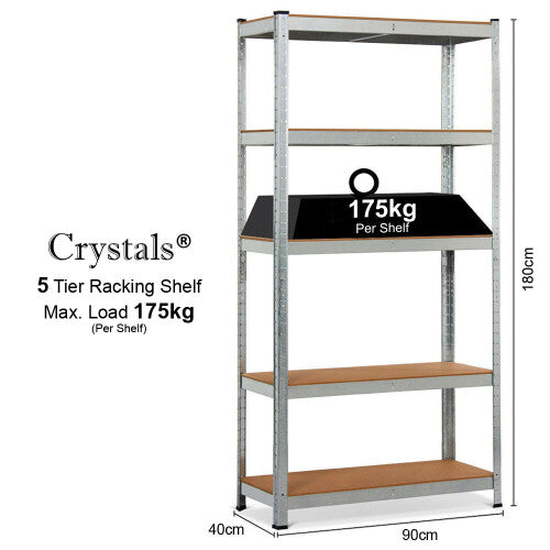5 Tier Racking Shelf Garage Storage Unit 180x90x40cm