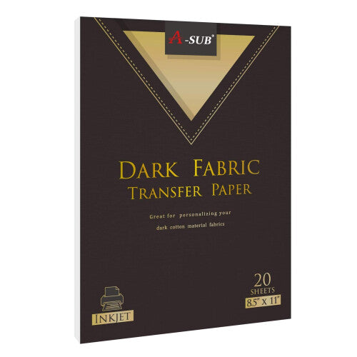 A-SUB Inkjet Printable Iron-On Transfer Paper for Dark Fabrics, 20 Sheets, 8.5x11 in - DIY T-Shirts, Totes & Bags - Code 20