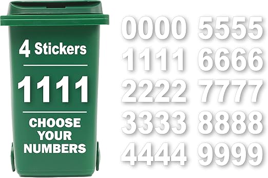 4 x Bin Numbers for Wheelie Bins, 0-9, Dustbin Stickers, Easy Application 17.5cm Stick On Number Stickers - Weatherproof Self Adhesive Vinyl (Number 1)