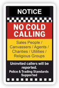 No Cold Callers Self-Adhesive Sticker For Front Door or Window/Effective Deterrent for Nuisance Canvassers, Salesman, Hawkers, Agents etc/Weatherproof Removable & Wipeable / / /