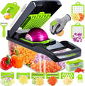 Vegetable Chopper, 18-in-1 Mandoline Slicer – Multifunction Food Cutter with 7 Interchangeable Blades, Safety Glove, Peeler & Cleaning Brush for Vegetables and Fruits