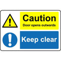 Caution door opens outwards keep clear safety sign - Self adhesive sticker - 400mm x 300mm