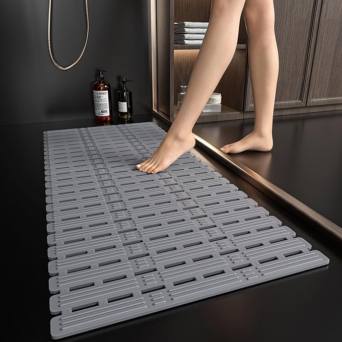 XIYUNTE Large Shower Mat Non Slip Anti Mould for Elderly- 90x40cm Bath Mat Non Slip Shower Mats for Inside Shower, Anti Slip Shower Mat with Suction Cups, Rubber Bathtub Mat, Cut to Size, Dark Grey
