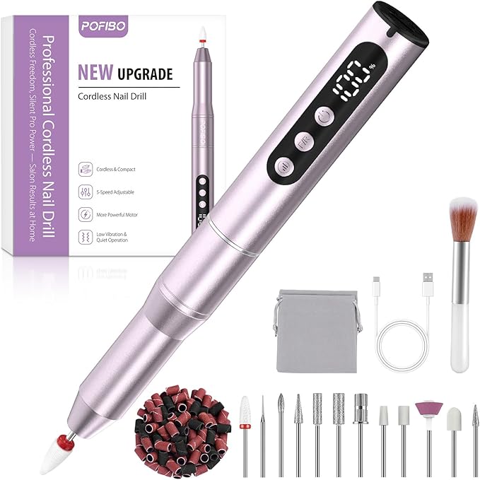 Cordless Electric Nail Drill – 12 in 1 Rechargeable e File Machine with LCD, 5 Speeds, 35000RPM, Professional Electric Nail File for Acrylic & Gel Nails, Manicure & Pedicure