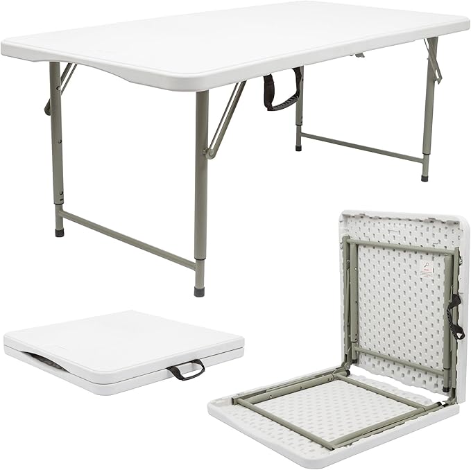 Harbour Housewares Rectangle Folding Trestle Table - 120cm (4ft) - White - Height Adjustable Outdoor Folding Table for Picnic, BBQ, Garden, Camping, Wedding