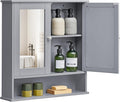 VASAGLE Bathroom Cabinet with Mirror, Wall Cabinet with 2 Mirrored Doors and Open Compartment, Adjustable Shelf, Wall-Mounted, 13 x 56.5 x 58.5 cm, Dove Grey LHC002G02