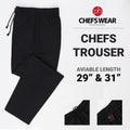 (31" - REGULAR, XL) BLACK CHEF TROUSER Kitchen Cooking Chefs Trousers