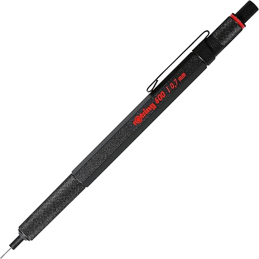 rOtring 600 Mechanical Pencil | 0.7 mm | Black All-Metal Body Propelling Pencil | Non-Slip Knurled Grip & Hexagonal Barrel