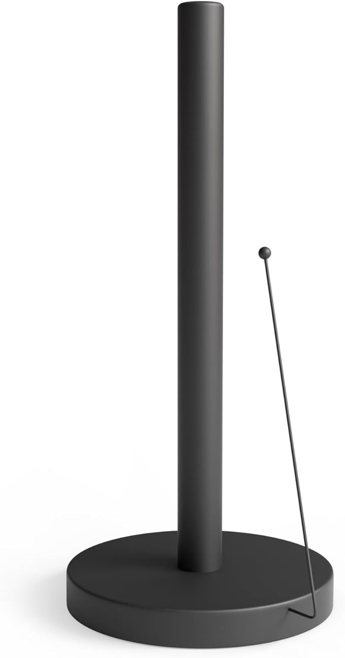 Minismus Anti-Roll Arm Paper Holder - Sturdy No Drilling - Modern Kitchen Paper Stand for Standard Rolls (Black)