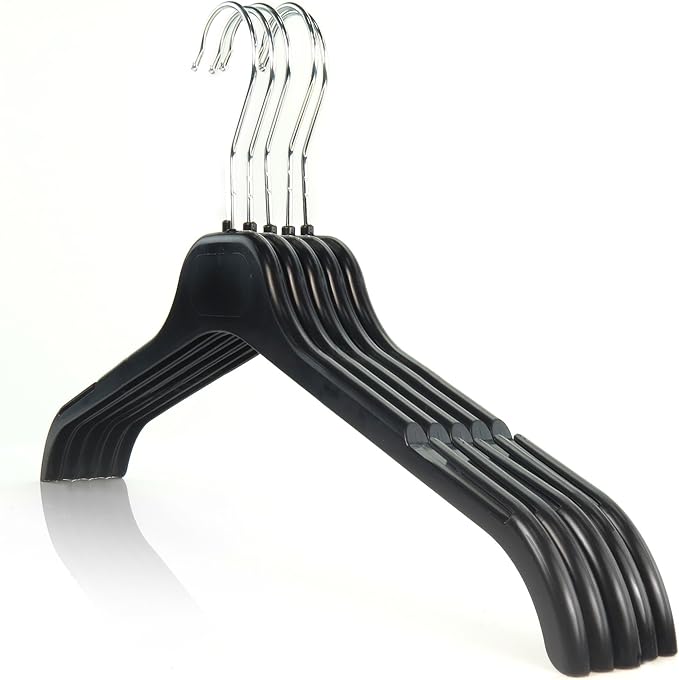HANGERWORLD 15 Pack Strong Black Plastic Garment Coat Hangers for Clothes with Notches - All Purpose 43cm (17") (One Size, 15, count)