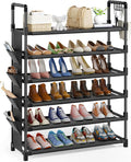 Mavivegue 6 Tier Shoe Rack, Sturdy Metal Shoe Rack, Fit 24-30 Pairs Shoe and Boot, Shoe Rack with Hooks and Hanging Bags, Long Shoe Shelf for Closet, Entryway, Hallway, Dorm, Garage