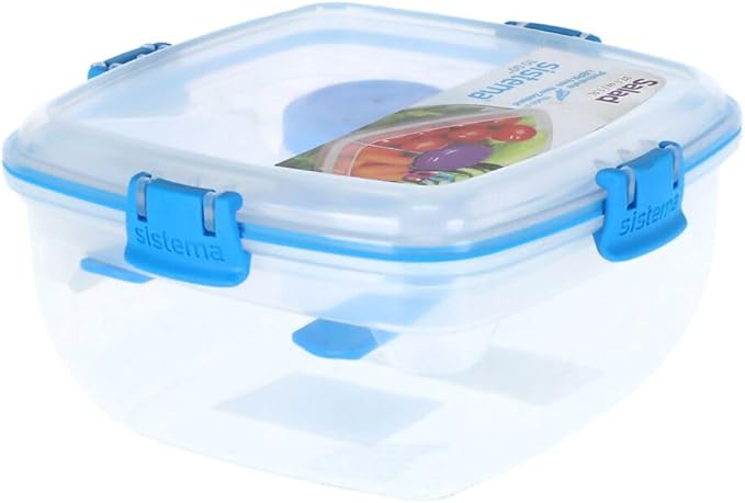 Sistema Salad TO GO | Lunch Box with Individual Compartments, Travel Cutlery & Dressing Pot| 1.1L | BPA-Free | Assorted Colours