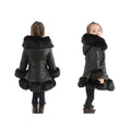 (Black, 11-12 Years) Girls Kids Winter Coat Jacket PU Puffer Fur Hooded