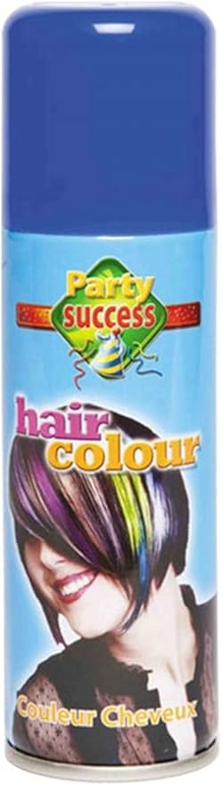 LDIES WOMENS MENS UNISEX FANCY DRESS NOVELTEY HAIR SPRAY WHITE BLACK YELLOW ORANGE PINK SILVER PURPLE RED GREEN BLUE 125ML (BLUE)