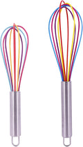 2 Pcs Silicone Whisk Set Mini Rainbow Non Stick Hand Whisk Kitchen Balloon Whisk Manual Egg Beater Silicone Small Plastic Egg Stirrer for Mixing Cooking Baking Hot Chocolate