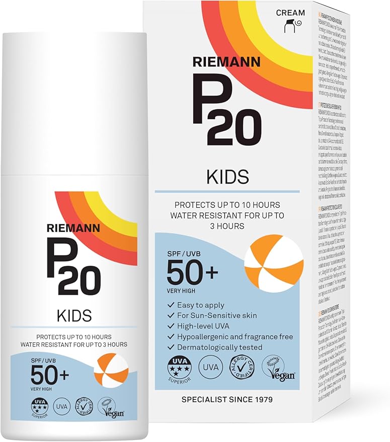 RIEMANN P20 Sun Cream SPF50 +Plus for Kids 200ml. High Level UVA Protection, Long Lasting up to 10 Hours, Water Resistant up to 3 Hours. Suitable for Children aged 1+