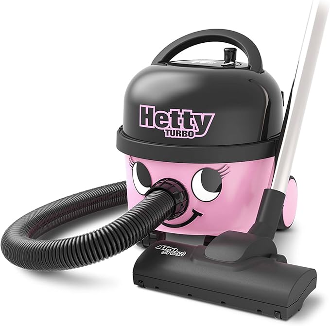 Numatic Hetty HET160T Turbo Cylinder Vacuum Cleaner, Compact 160 Vacuum, A Class - energy efficient A rated, TriTex filtration system with HepaFlo Bags, 10 Metre Cable, 620 W, 6 Litres, Pink