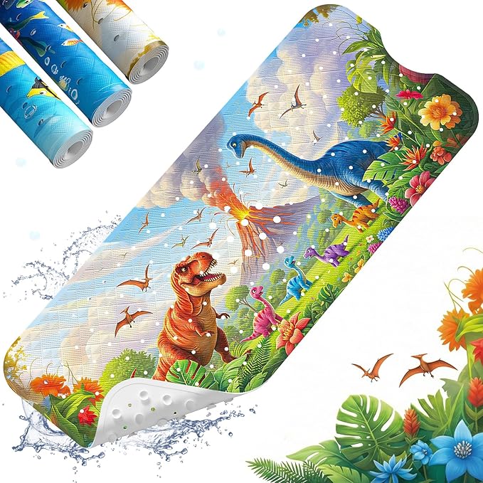 XIYUNTE Baby Bath Mats Non Slip Anti Mould, Cartoon Kids Bath Mat Non Slip, 100x40cm Extra Large Baby Shower Mat Bath Mat with Suction Cups & Drain Holes, Machine Washable