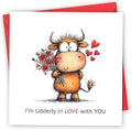 Valentines Card. Udderly love you Design. Eco-Friendly. 4pp 150x150mm Size. Valentine's Card with Red Envelope. Verse Inside. Printed and Packed in UK.