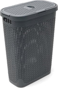 Addis Faux Rattan Slim Laundry Hamper, Charcoal, 40 Litre