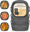 3Pcs Silicone Air Fryer Liners 3-7L, Reusable Air Fryer Accessories Food Grade Silicone Greaseproof Airfryer Baking Tray Basket Rack Kitchen Gadgets Essentials Compatible with Ninja, Tower, COSORI