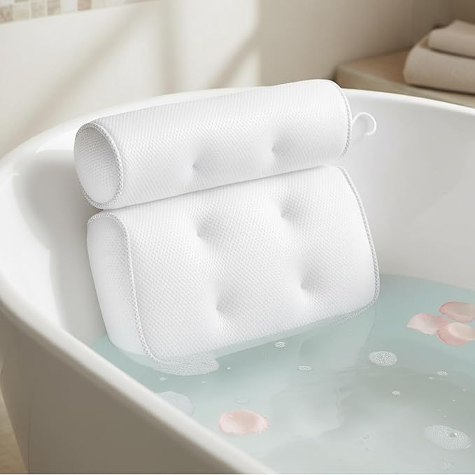 Luxury Bath Pillow for Tub – Soft 3D Mesh Spa Cushion with 6 Strong Non-Slip Suction Cups – Ergonomic Neck, Shoulder & Back Support – Quick Dry, Fits All Bathtubs