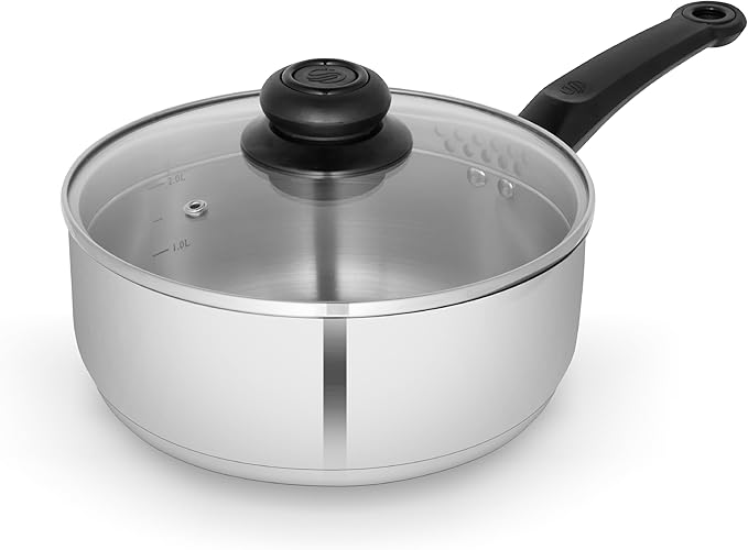 Swan Townhouse 16cm Stainless Steel Saucepan with Glass Lid, Suitable for All Hob Types (including induction), Dishwasher Safe, Stainless Steel