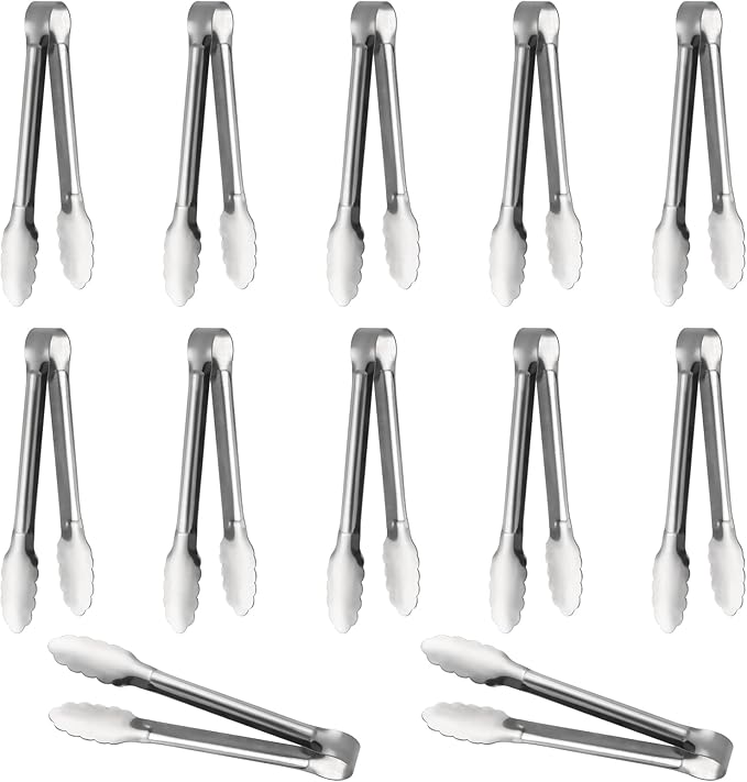 Serving Tongs,Buffet Tongs, ACAUTO Stainless Steel Food Tong Serving Tong Small Serving Tongs Stainless Steel Mini Appetizer Tongs (13 CM(12 Pack))