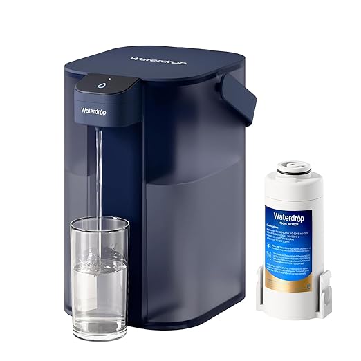Waterdrop Instant Electric Water Filter Jug with a 3-Months Filter, 3.5L Countertop Water Filter System, Reduces Chlorine, Lead, Mercury, Reduce PFAS, PFOA/PFOS, 757 Litres, Blue (NOT Reduce TDS)