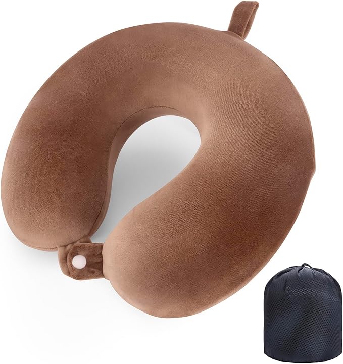 Travel Pillow Neck Pillow Memory Foam Travel Pillows Head Support Cushion for Airplane Train Car Office Travel Essential Flight Pillows for a Long Hauls Sleeping Rest (Brown)