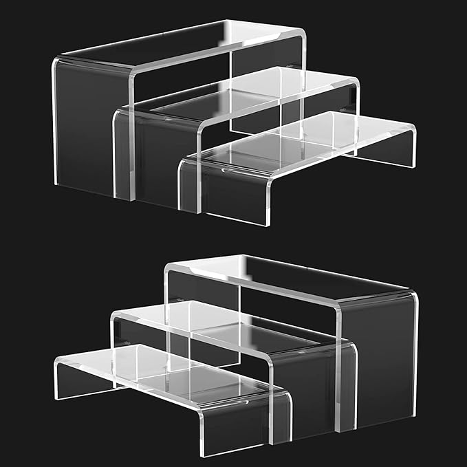 6pcs Acrylic Display Riser Stands, Clear Perspex Shelves for POP Figures, Acrylic Risers Showcase Shelf, Tiered Plastic Display Stand for Collectibles, Cupcake, Dessert, Jewelry, Toys